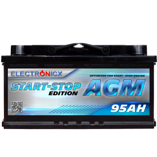 Electronicx AGM Autobatterie 95AH - 12V Starterbatterie für Start-Stop Systeme, Hochleistungsakku