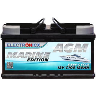 Electronicx AGM Batterie 120AH Marine Edition - 12V Hochleistungsakku für Solar, Boot & Camping