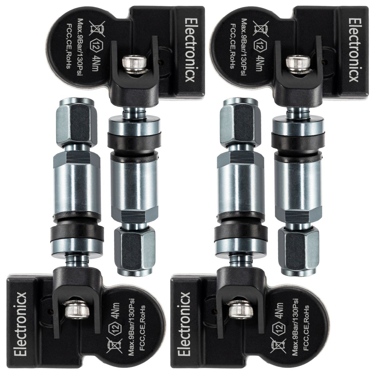 4x Reifendrucksensoren RDKS Sensoren Metallventil Gunmetal für Opel/Vauxhall Ampera 2015-2019