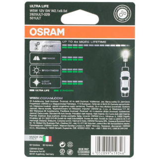 2x W5W Standlicht Außenleuchte Innenbeleuchtung Osram 2528ULT-02B Ultra Life  AC