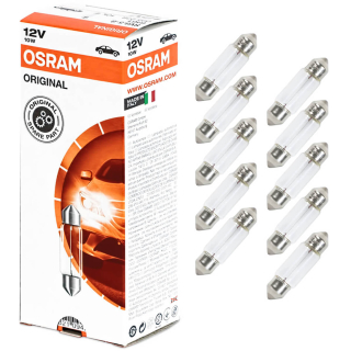 10X Osram Soffitte 36mm Sv8.5-8 Lampe 12V 10 Watt Original Soffitten Glühbirn AB