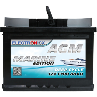 Electronicx AGM Batterie 80AH Marine Edition - 12V Versorgungsbatterie für Boot, Wohnmobil & Solar