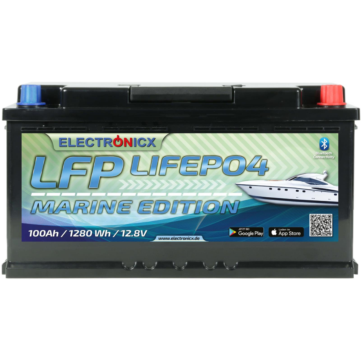 Electronicx Marine Edition LiFePO4 Akku 12V 100Ah LFP Bluetooth APP Lithium-Eisenphosphat