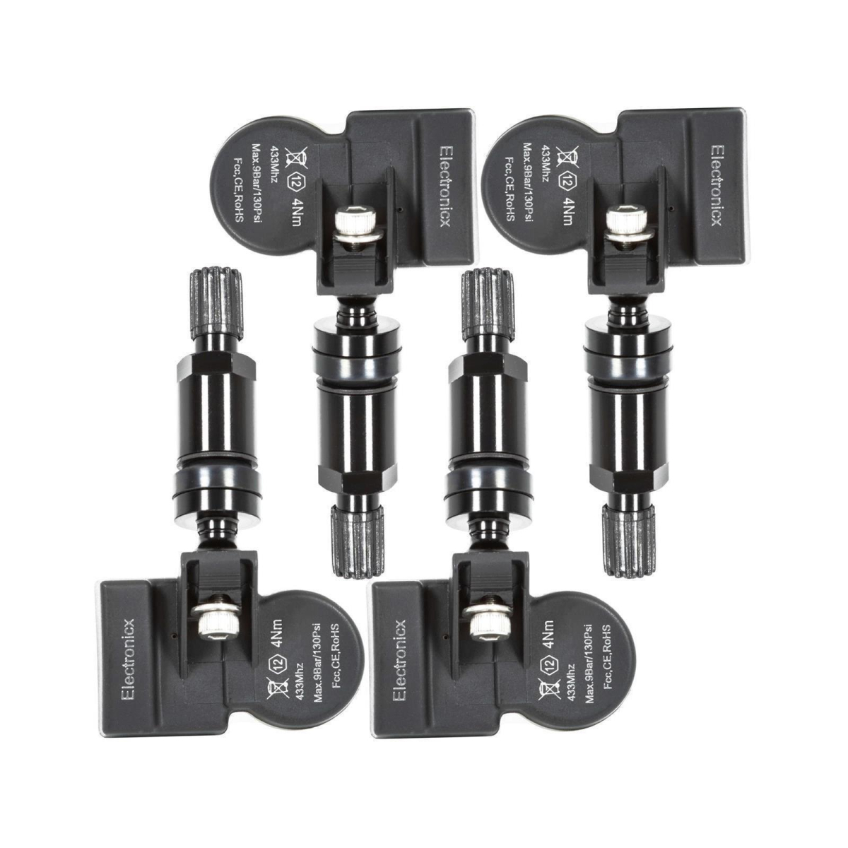 4 Tyre Pressure Sensors TPMS Sensors Metal Valve Black for Abarth 595 C 01.2015-12.2020